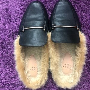 Women’s Faux Fur Backless Mules - Black